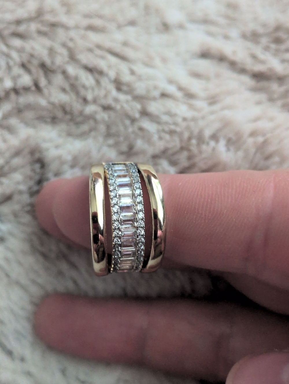 Adjustable Gold-Tone Multi-Row Crystal Baguette Band Ring